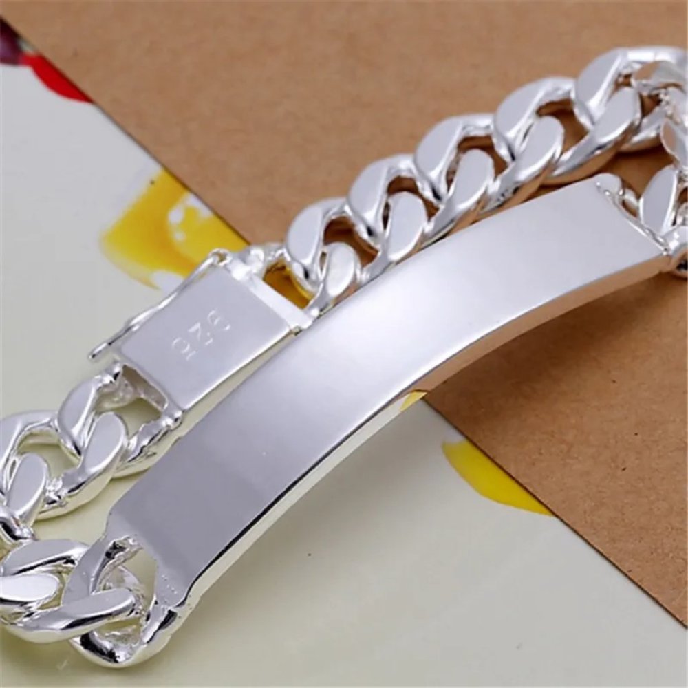 Awesome Men's Large 10mm Wide ID Bracelet Stamped .925 - Picture 11 of 11